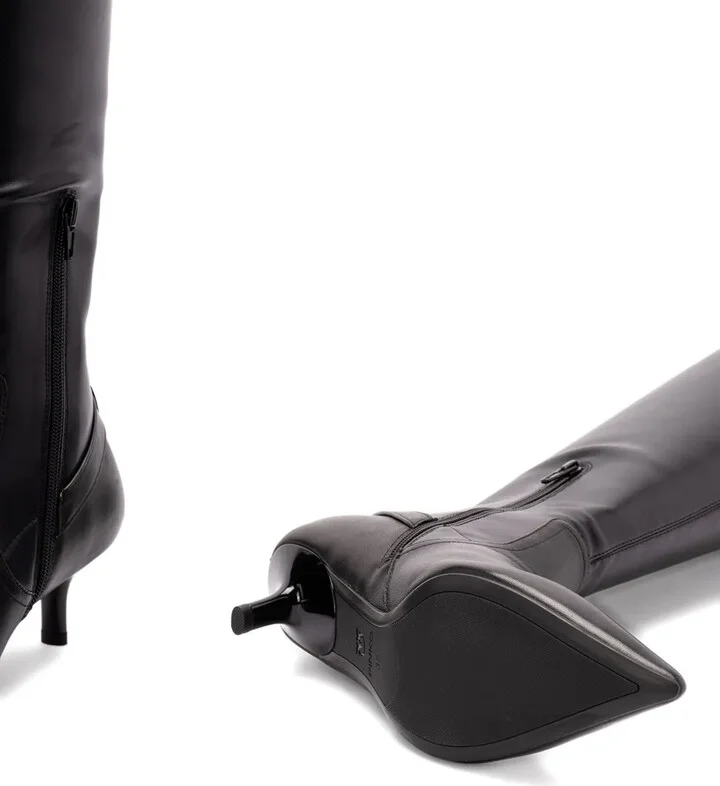 Buckle-Detail Pointed-Toe High Boots - Image 5