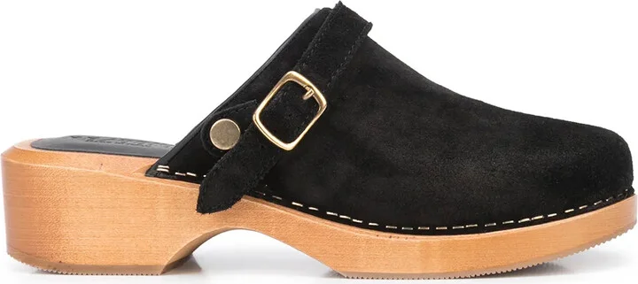 Buckle-Detail Suede Mules