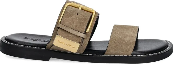 Buckle-Detail Suede Slides