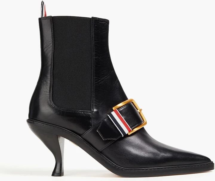 Buckle-detailed leather ankle boots