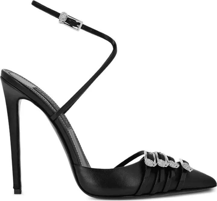 Buckle-Embellished Ankle-Strap Pumps