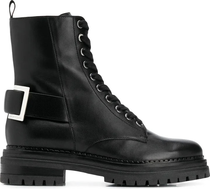 Buckle-Embellished Combat Boots