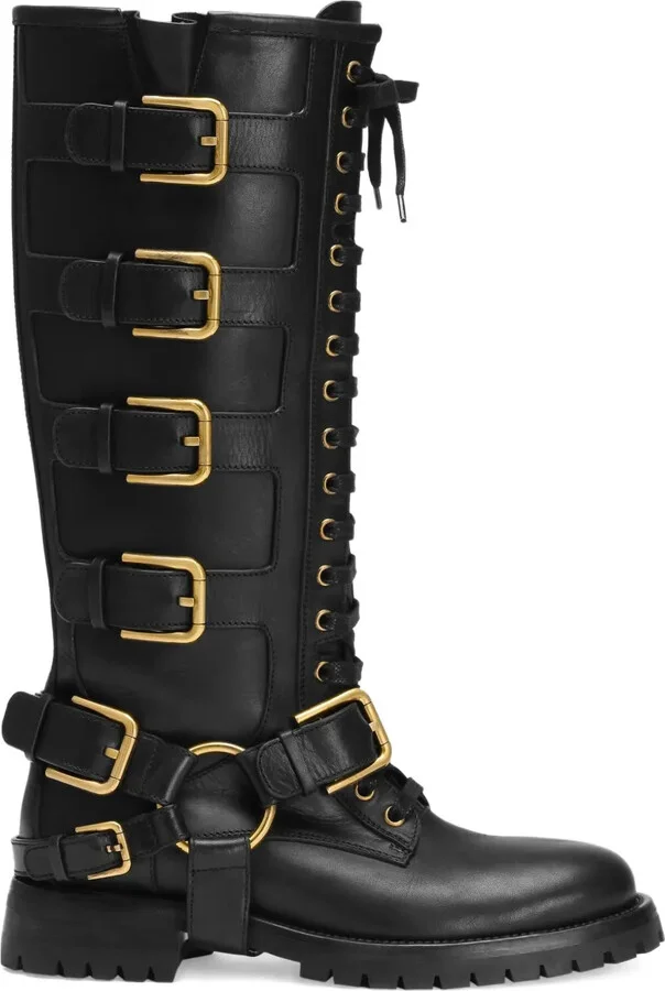 Buckle-Embellished Knee-High Boots