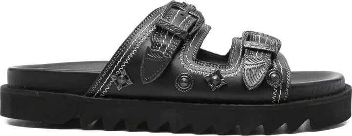 Buckle-Embellished Leather Sandals