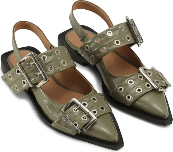 Buckle-Embellished Pointed-Toe Flat Pumps - Image 2