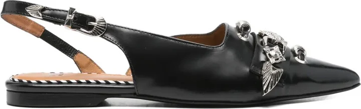 Buckle-Embellished Slingback Mules