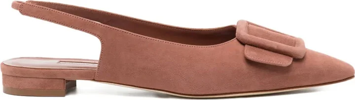 Buckle-Embellished Slingback Pumps