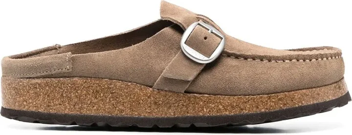 Buckle-Fastened Suede Mules
