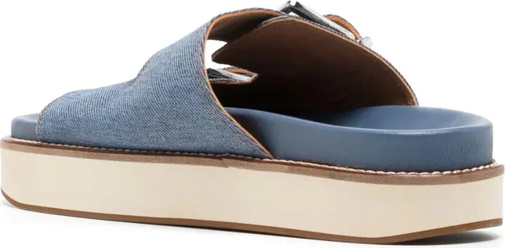 Buckle-Fastening Denim Flat Sandals - Image 3