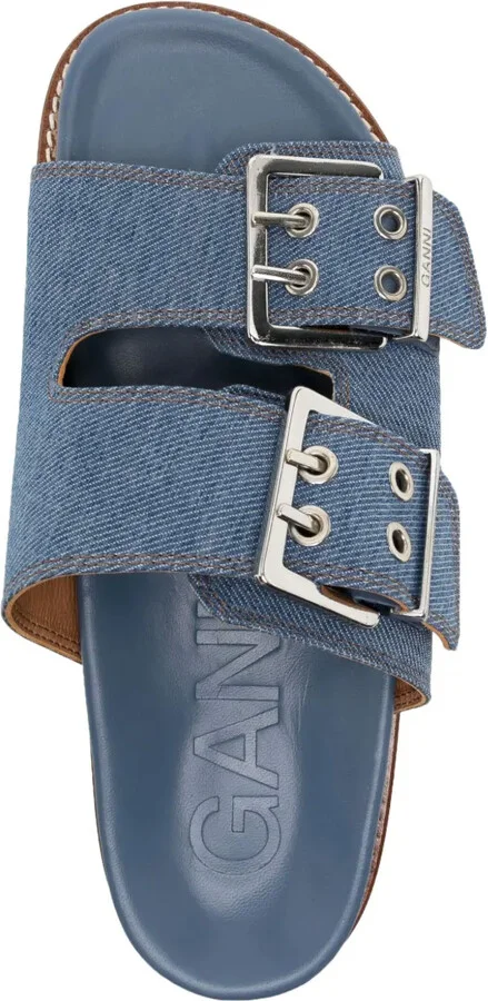 Buckle-Fastening Denim Flat Sandals - Image 4