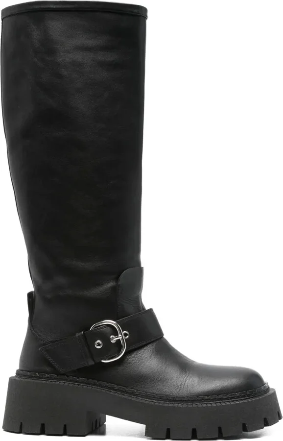 Buckle-Fastening Knee-High Boots