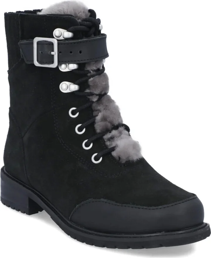 Buckle-Fastening Lace-Up Combat Boots