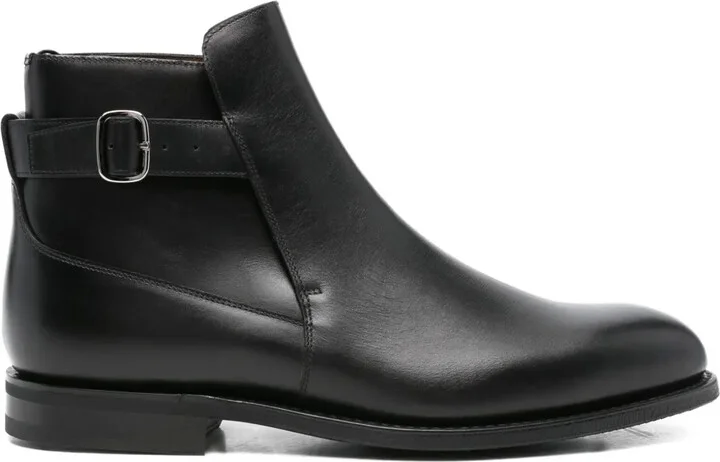 Buckle-Fastening Leather Ankle Boots