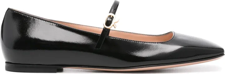 Buckle-Fastening Leather Ballerina Shoes