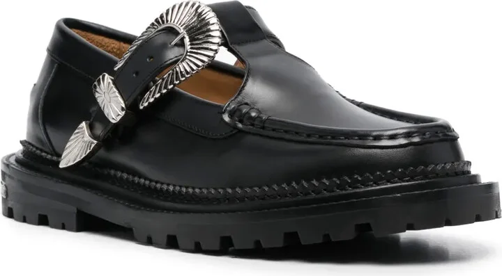 Buckle-Fastening Leather Loafers - Image 2