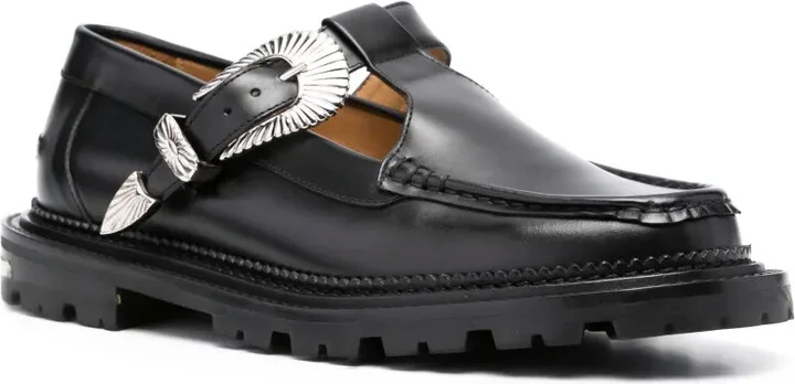 Buckle-Fastening Leather Loafers - Image 2