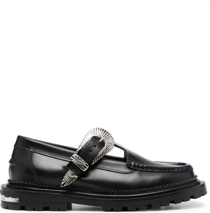 Buckle-Fastening Leather Loafers