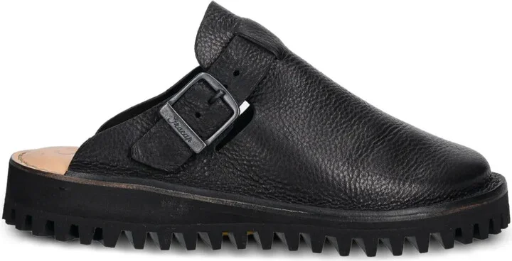 Buckle-Fastening Leather Mules