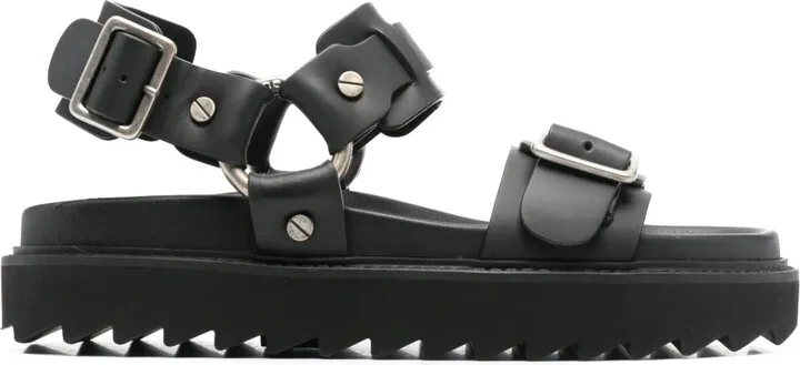 Buckle-Fastening Leather Sandals