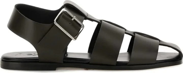 Buckle-Fastening Leather Sandals