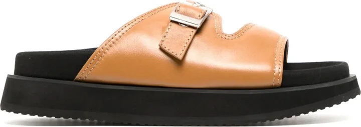 Buckle-Fastening Leather Sandals