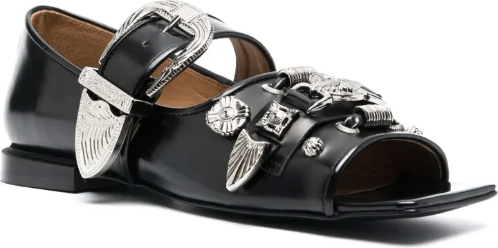 Buckle-Fastening Open-Toe Ballerina Shoes - Image 2