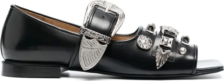 Buckle-Fastening Open-Toe Ballerina Shoes