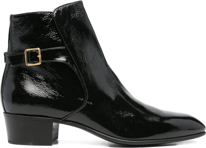 Buckle-Fastening Patent Leather Boots