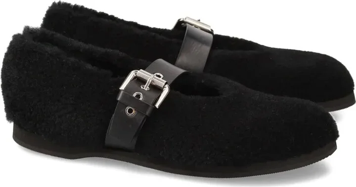 Buckle-Fastening Shearling Ballet Flats - Image 2