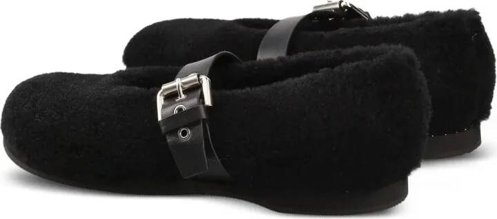 Buckle-Fastening Shearling Ballet Flats - Image 4