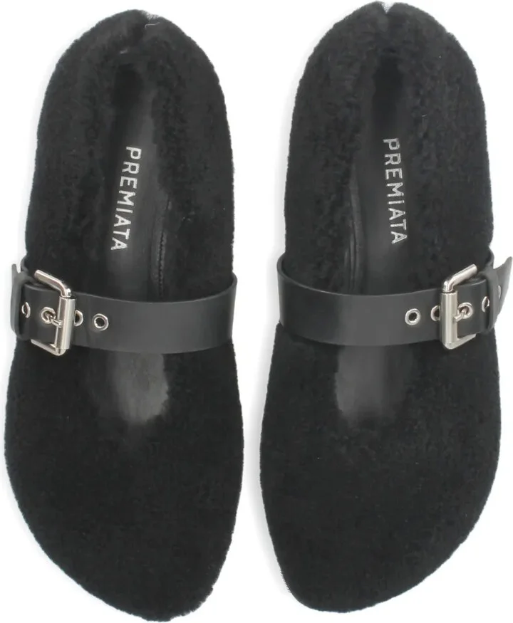 Buckle-Fastening Shearling Ballet Flats - Image 5