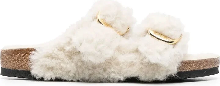 Buckle-Fastening Shearling Slides