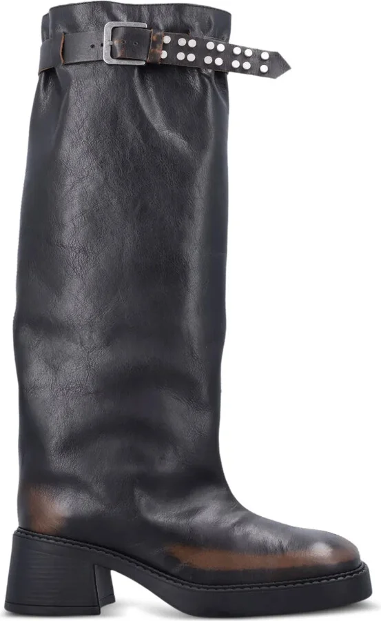 Buckle-Fastening Studded Boots