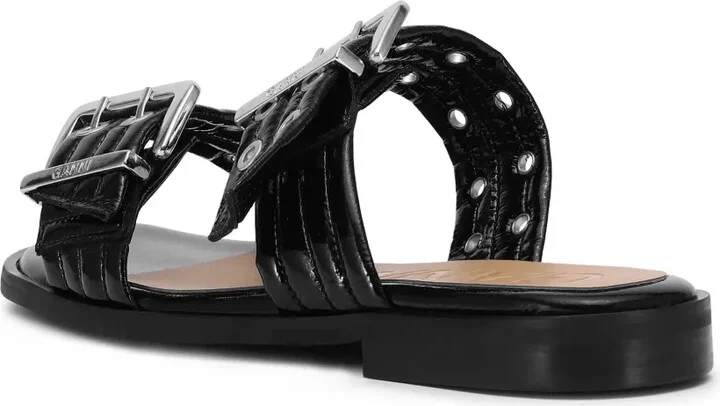 Buckle flat leather sandals - Image 3