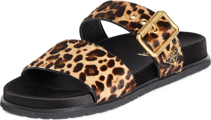 Buckle Genuine Calf Hair Slide Sandal