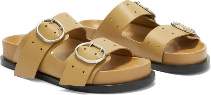 Buckle Leather Flat Sandals - Image 2