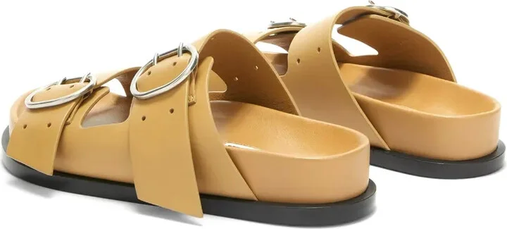 Buckle Leather Flat Sandals - Image 3