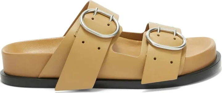 Buckle Leather Flat Sandals