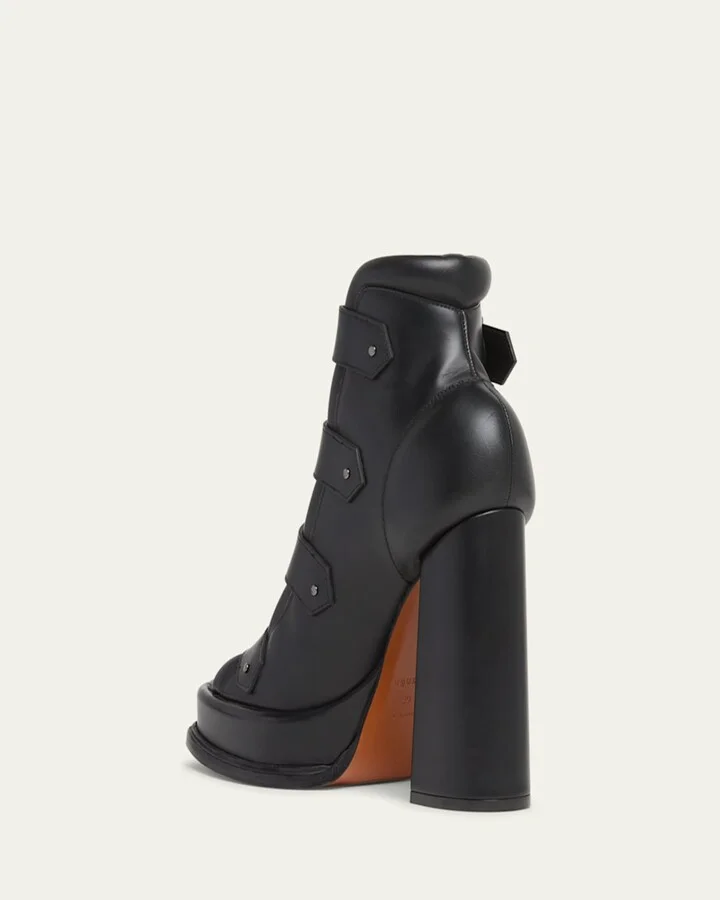 Buckle Leather Peep-Toe Sandals - Image 2