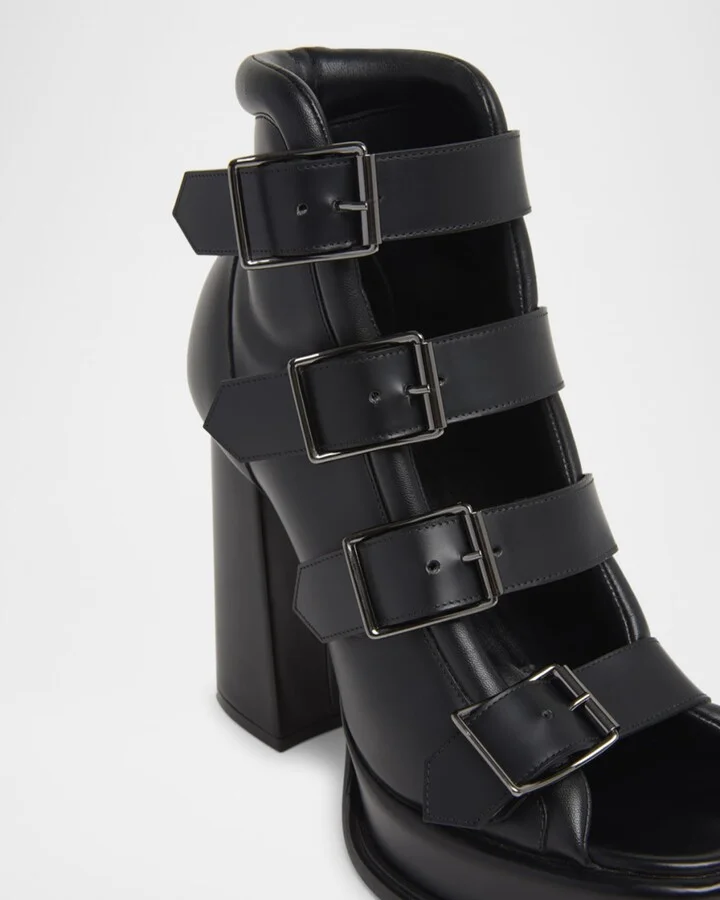 Buckle Leather Peep-Toe Sandals - Image 4