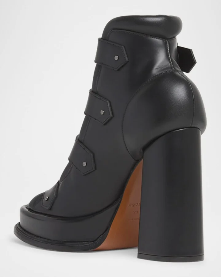 Buckle Leather Peep-Toe Sandals - Image 8