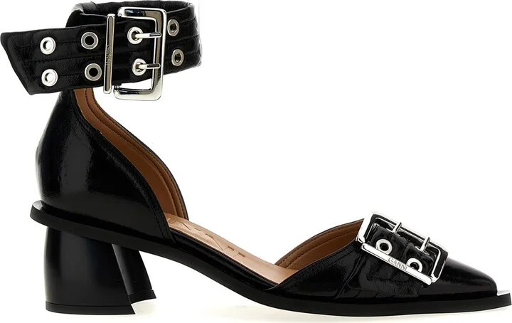 Buckle Open Cut Pumps Black