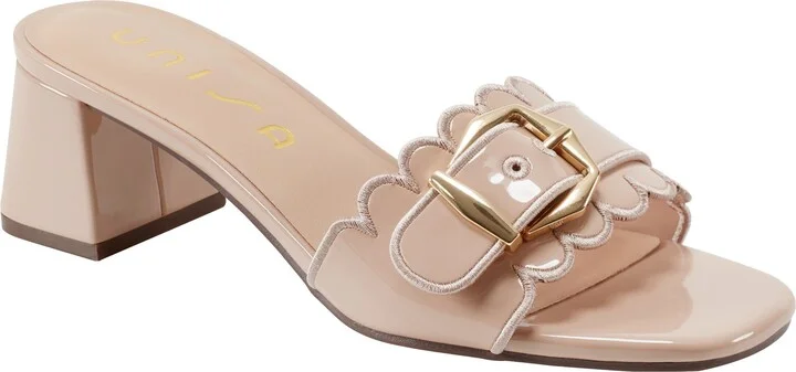 Buckle Scalloped Slide Sandal