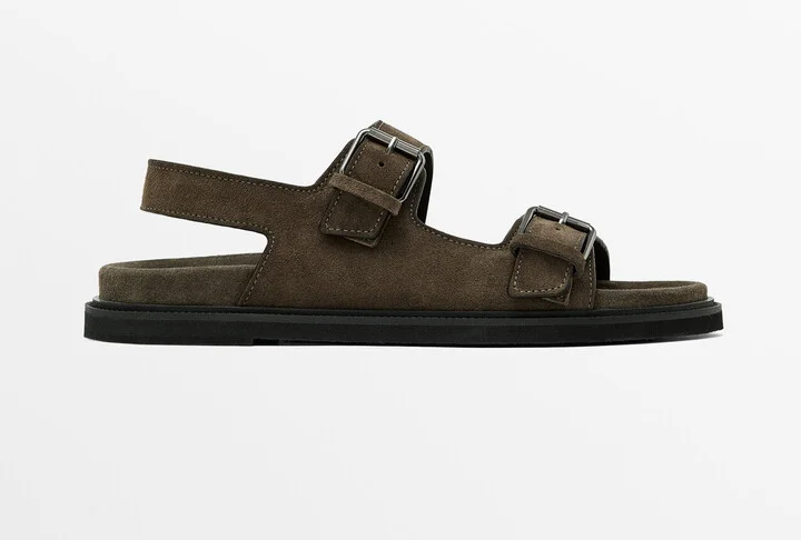 Buckle Split-Leather Sandals