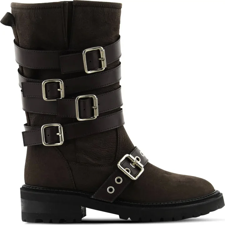 Buckle-Strap Biker Boots