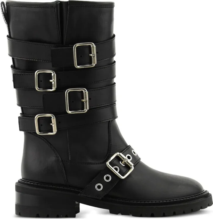 Buckle-Strap Biker Boots