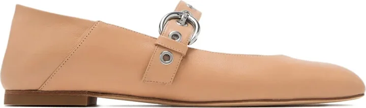 Buckle-Strap Eyelet Ballet Flats