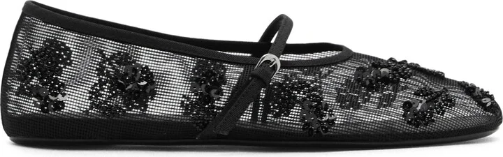 Buckle Strap Floral Embellished Mesh Ballerina Flat - Image 2