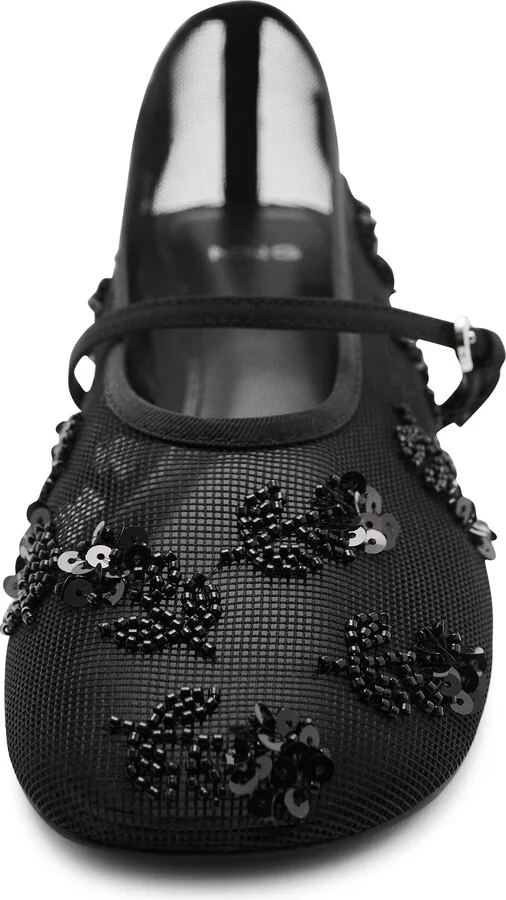 Buckle Strap Floral Embellished Mesh Ballerina Flat - Image 3