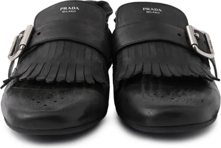 Buckle-Strap Fringe-Detail Leather Loafers - Image 3